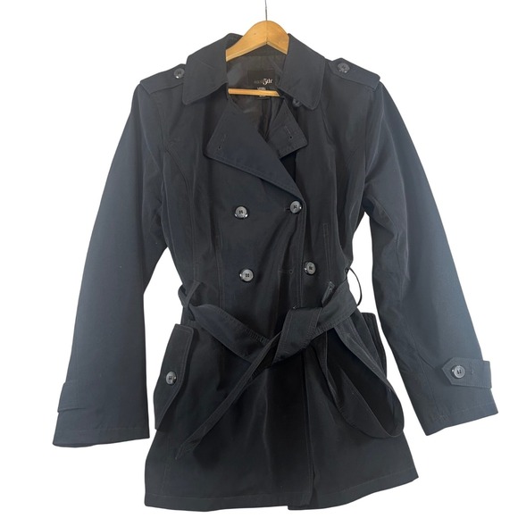 east5th Jackets & Blazers - East 5th Black Double Breasted Belted Trench Coat Women Large‎